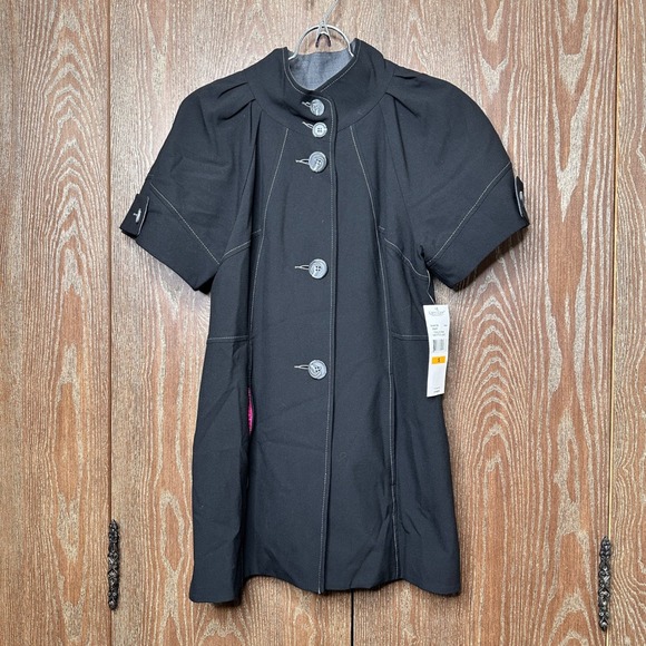 Karen Kane Jackets & Blazers - NWT Karen Kane Women Black Short Sleeve Button Up Collarless Blazer Jacket Small